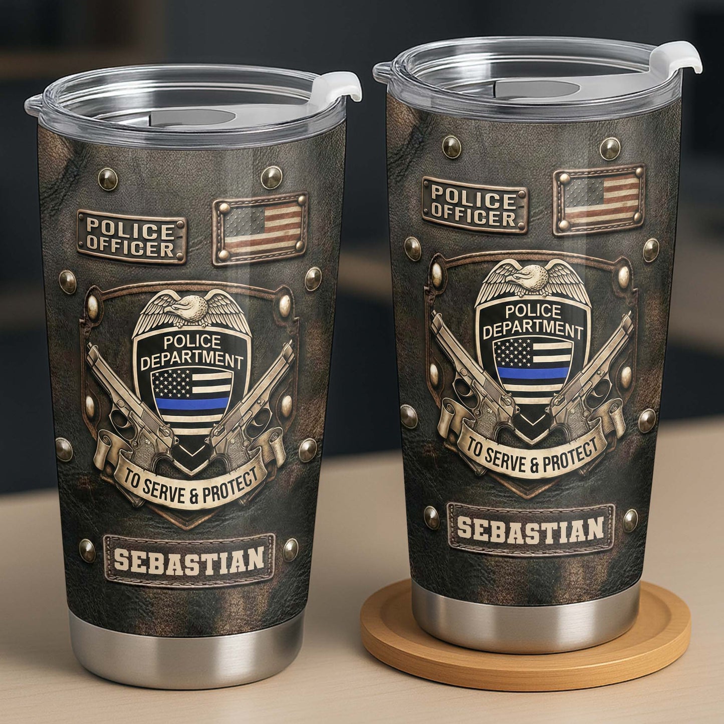 To Serve and Protect Police Officer Badge With American Flag And Guns - Personalized Custom Stainless Steel Tumbler 20oz 30oz - OFC055_TB