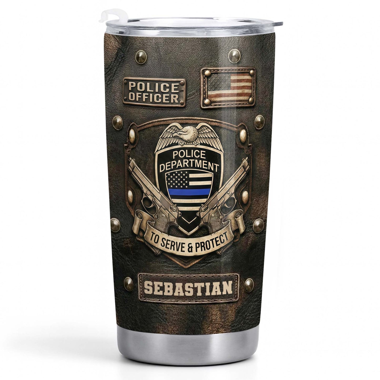 To Serve and Protect Police Officer Badge With American Flag And Guns - Personalized Custom Stainless Steel Tumbler 20oz 30oz - OFC055_TB
