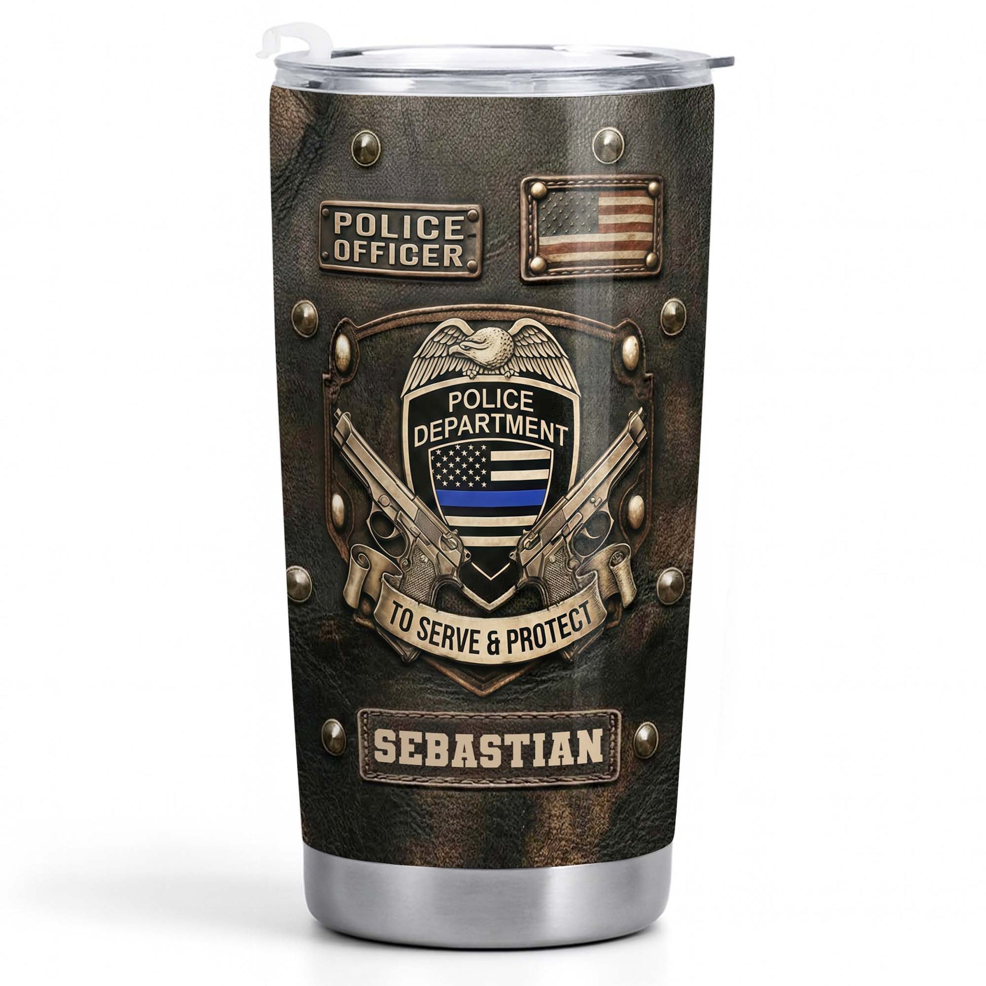 To Serve and Protect Police Officer Badge With American Flag And Guns - Personalized Custom Stainless Steel Tumbler 20oz 30oz - OFC055_TB