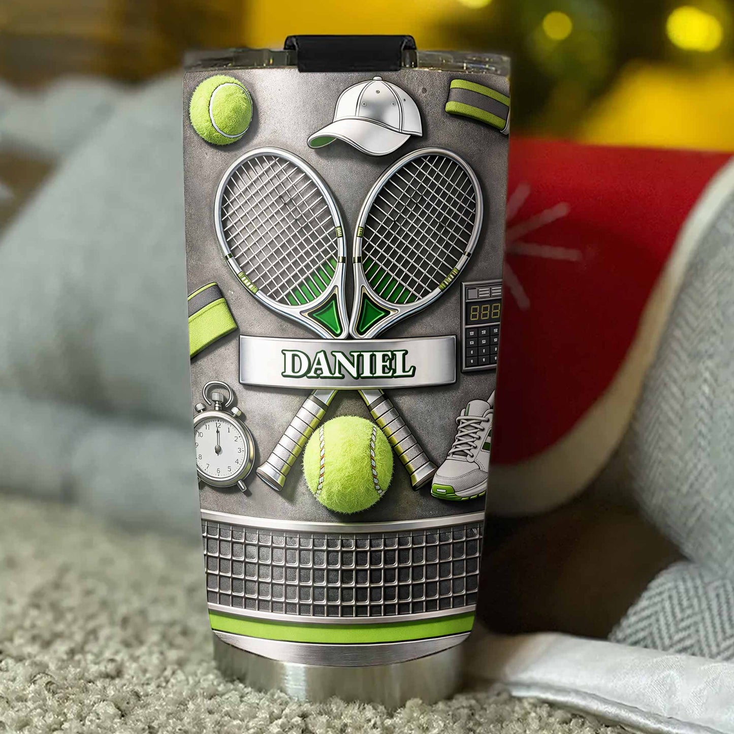 Eat Sleep Tennis Repeat With Tennis Rackets And Balls - Personalized Custom Stainless Steel Tumbler 20oz 30oz - SPORT078_TB