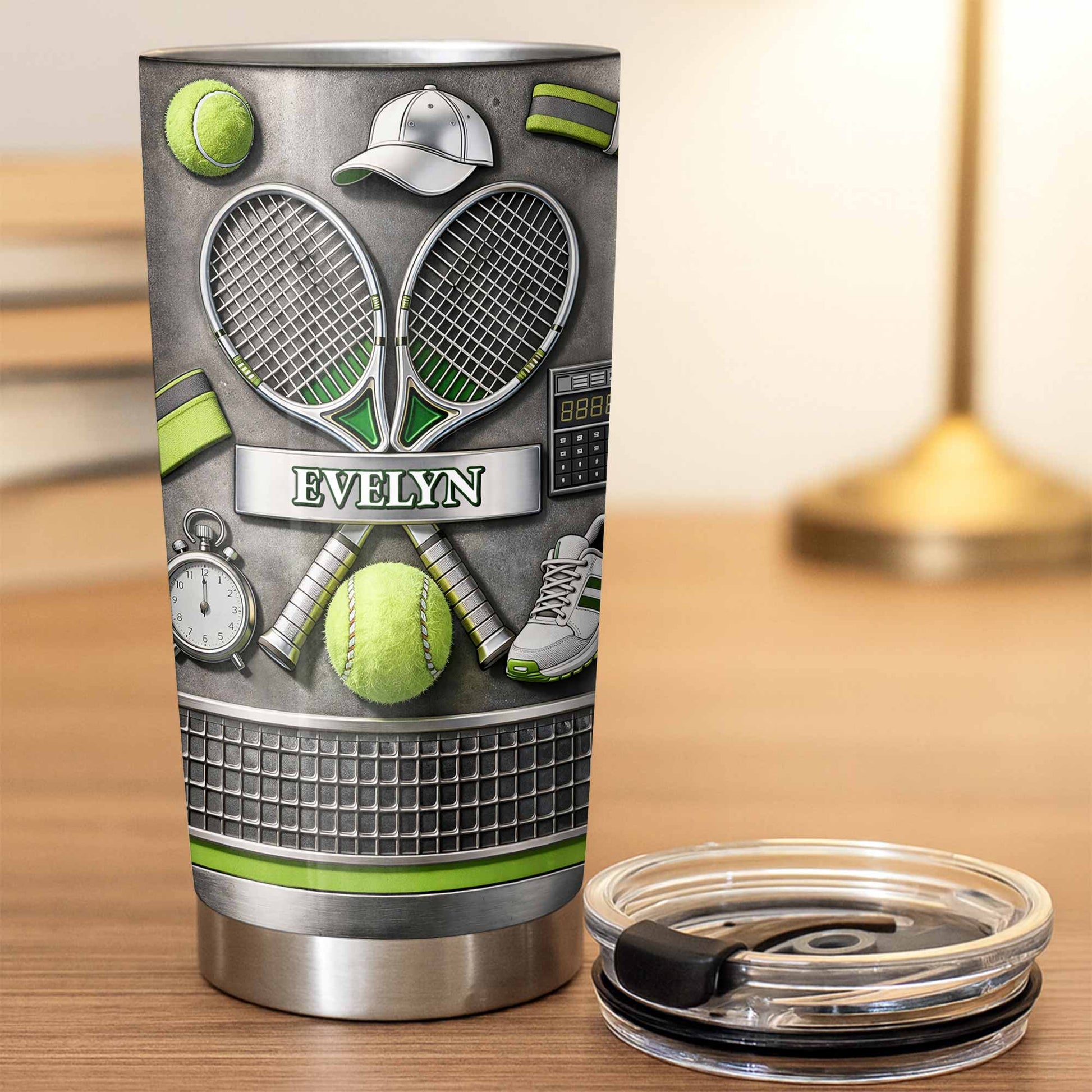Eat Sleep Tennis Repeat With Tennis Rackets And Balls - Personalized Custom Stainless Steel Tumbler 20oz 30oz - SPORT078_TB