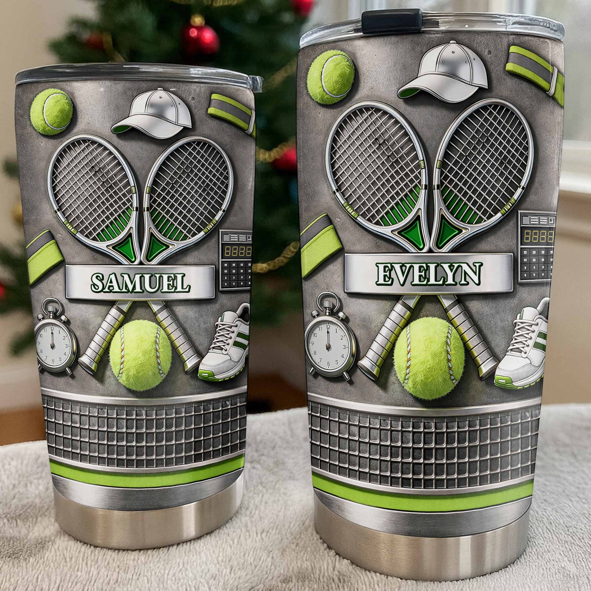Eat Sleep Tennis Repeat With Tennis Rackets And Balls - Personalized Custom Stainless Steel Tumbler 20oz 30oz - SPORT078_TB