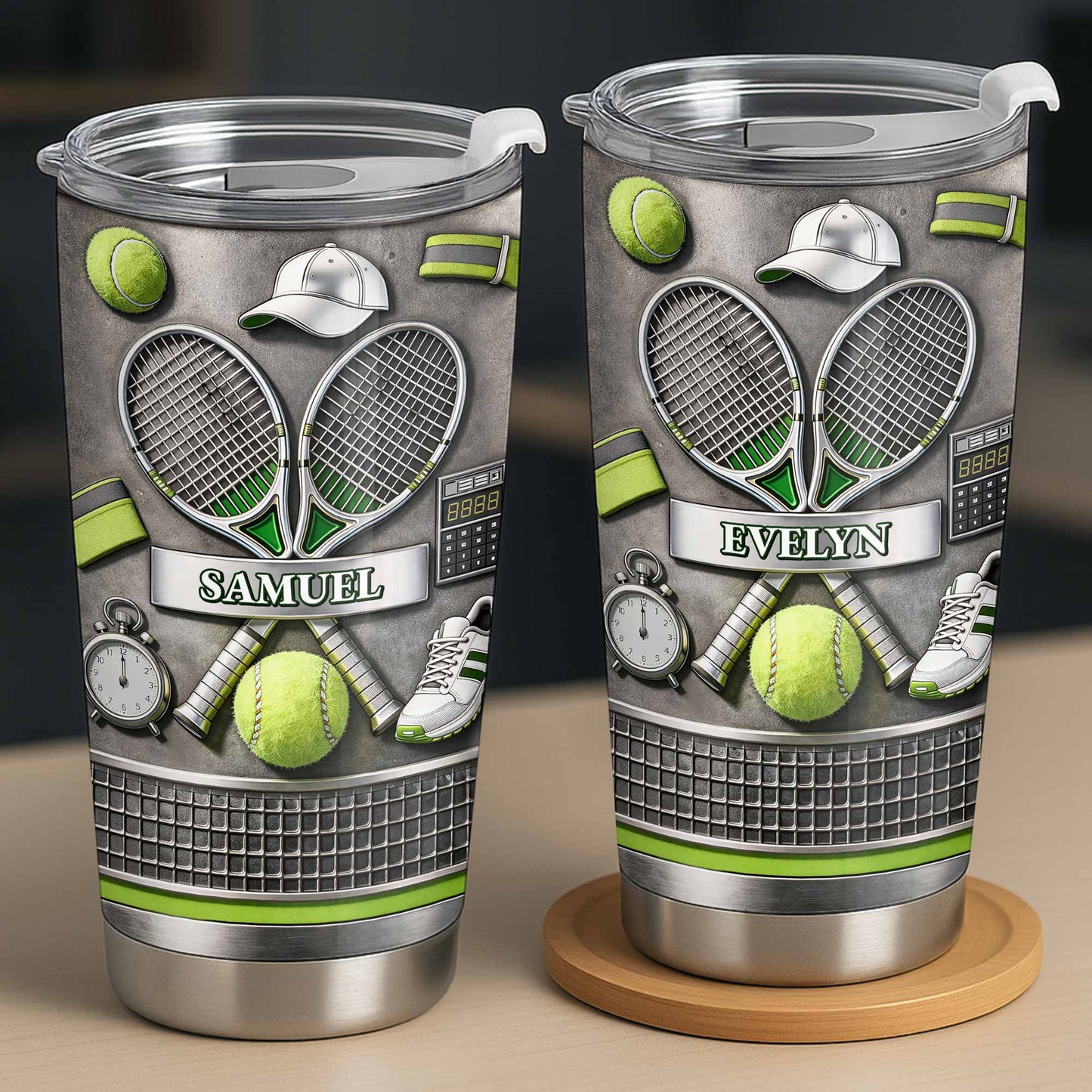 Eat Sleep Tennis Repeat With Tennis Rackets And Balls - Personalized Custom Stainless Steel Tumbler 20oz 30oz - SPORT078_TB