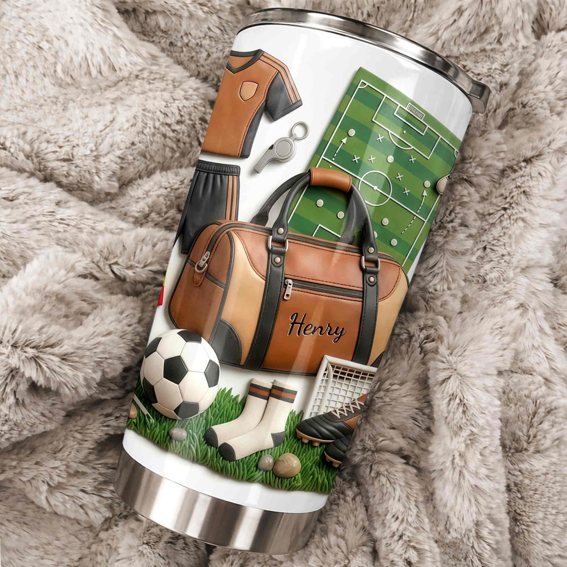 Soccer Passion With 3D Inflated Ball And Sports Gear - Personalized Custom Stainless Steel Tumbler 20oz 30oz - SPORT090_TB