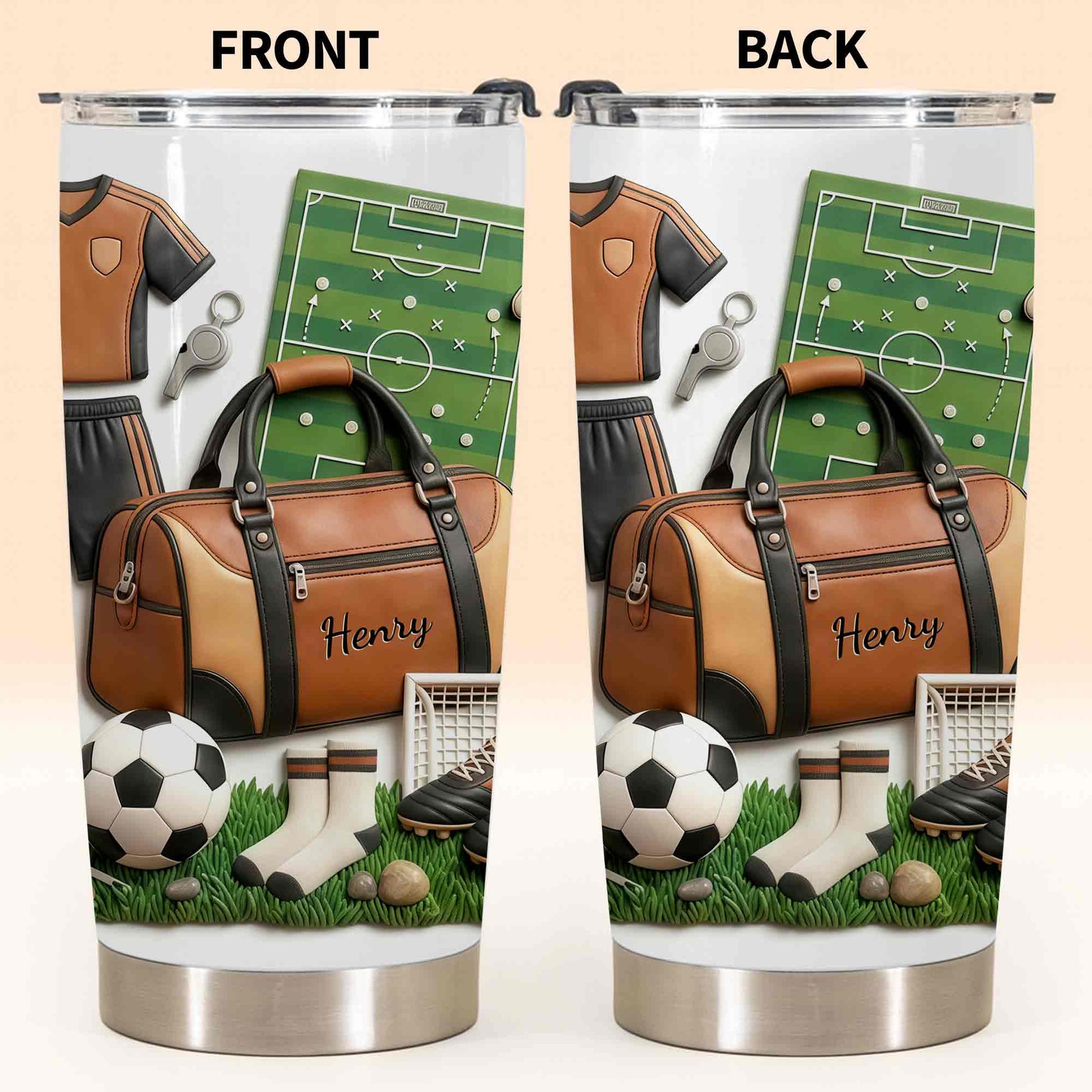 Soccer Passion With 3D Inflated Ball And Sports Gear - Personalized Custom Stainless Steel Tumbler 20oz 30oz - SPORT090_TB