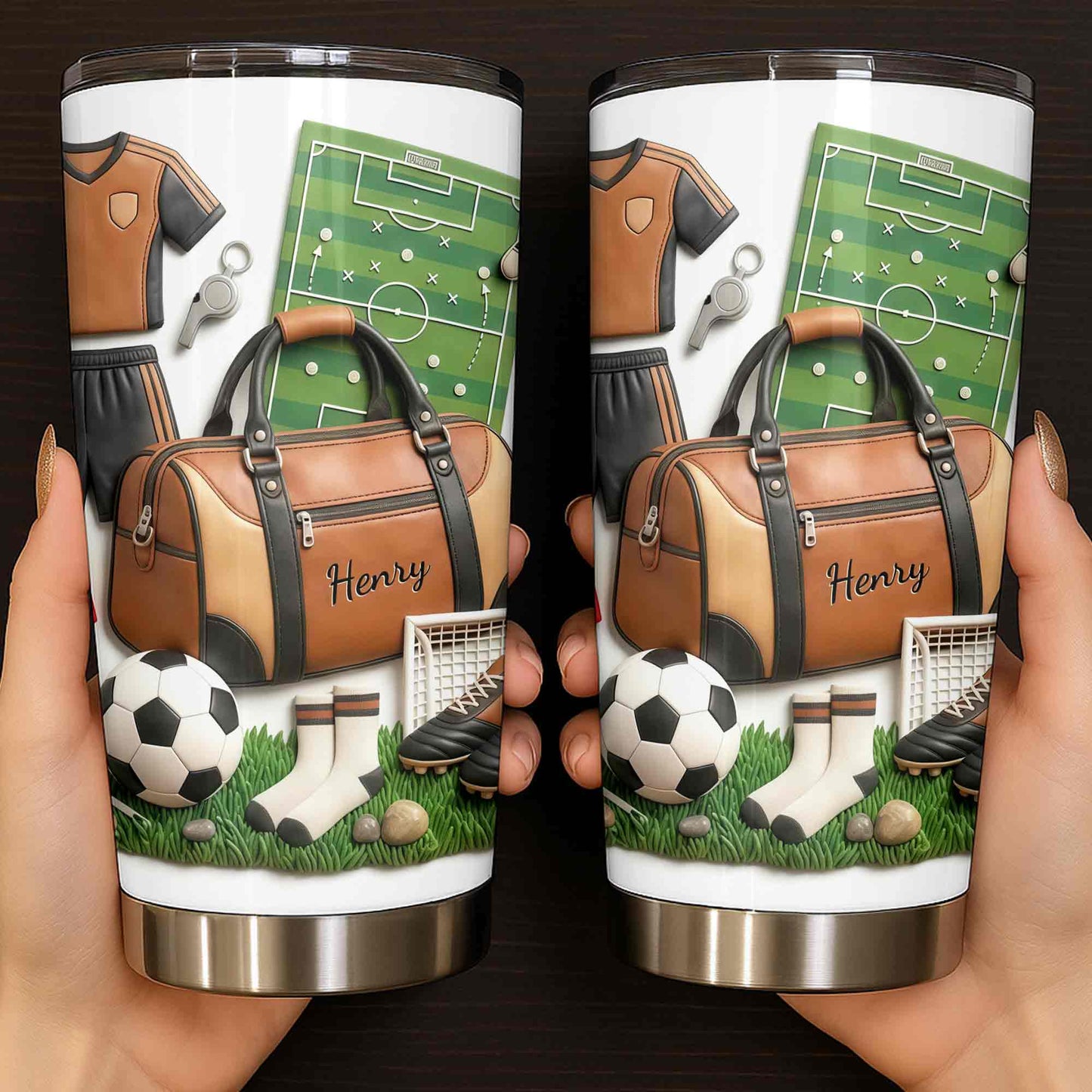 Soccer Passion With 3D Inflated Ball And Sports Gear - Personalized Custom Stainless Steel Tumbler 20oz 30oz - SPORT090_TB