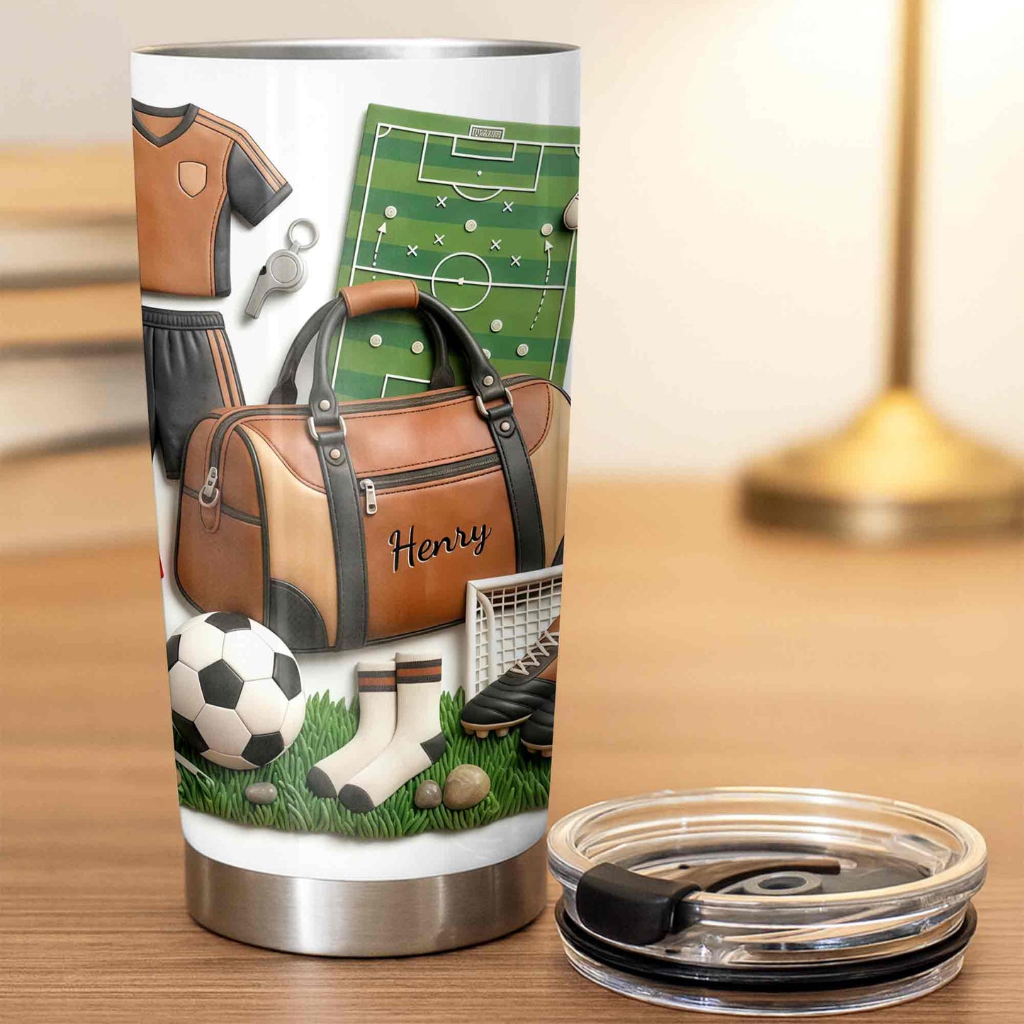 Soccer Passion With 3D Inflated Ball And Sports Gear - Personalized Custom Stainless Steel Tumbler 20oz 30oz - SPORT090_TB