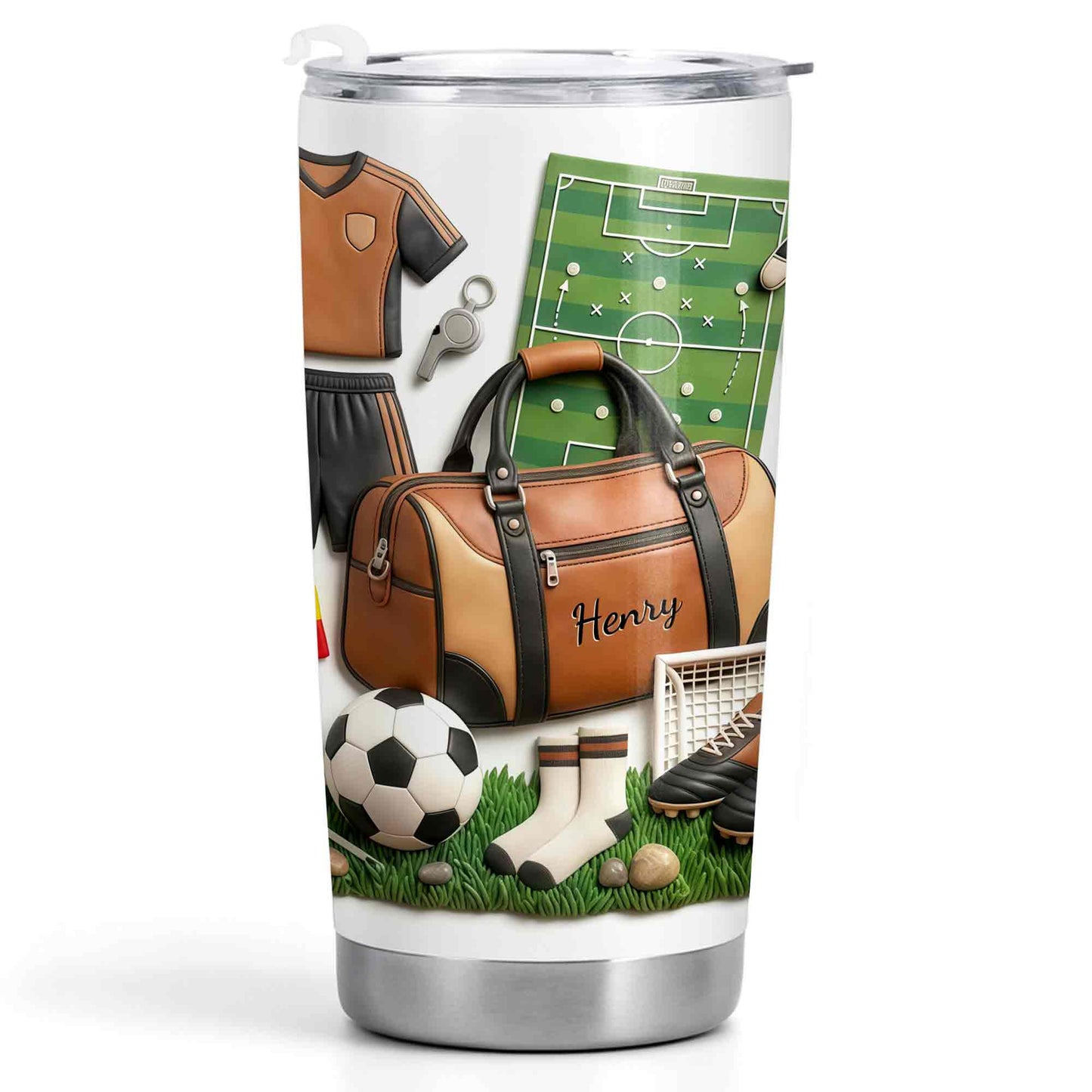 Soccer Passion With 3D Inflated Ball And Sports Gear - Personalized Custom Stainless Steel Tumbler 20oz 30oz - SPORT090_TB