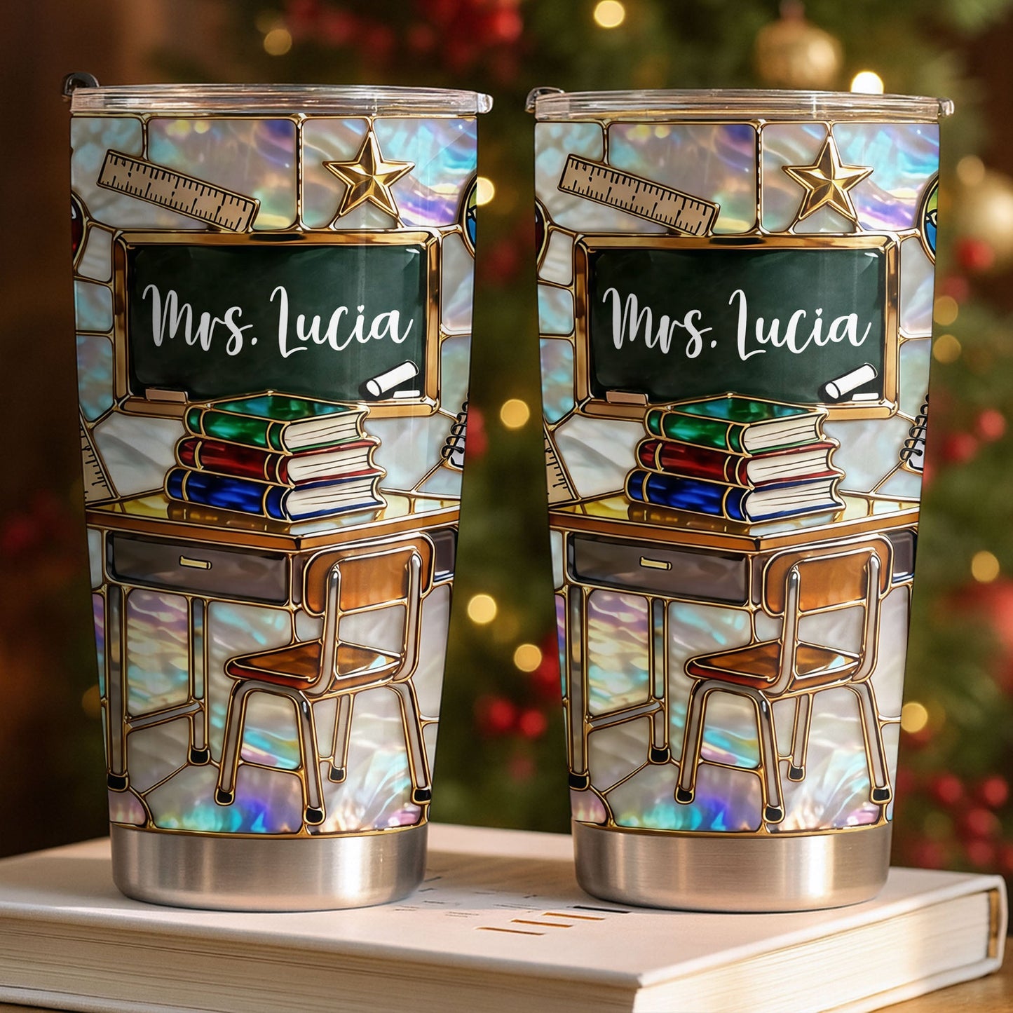My Classroom With Books And Chalkboard Stained Glass Style - Personalized Custom Stainless Steel Tumbler 20oz 30oz - TEACH070_TB