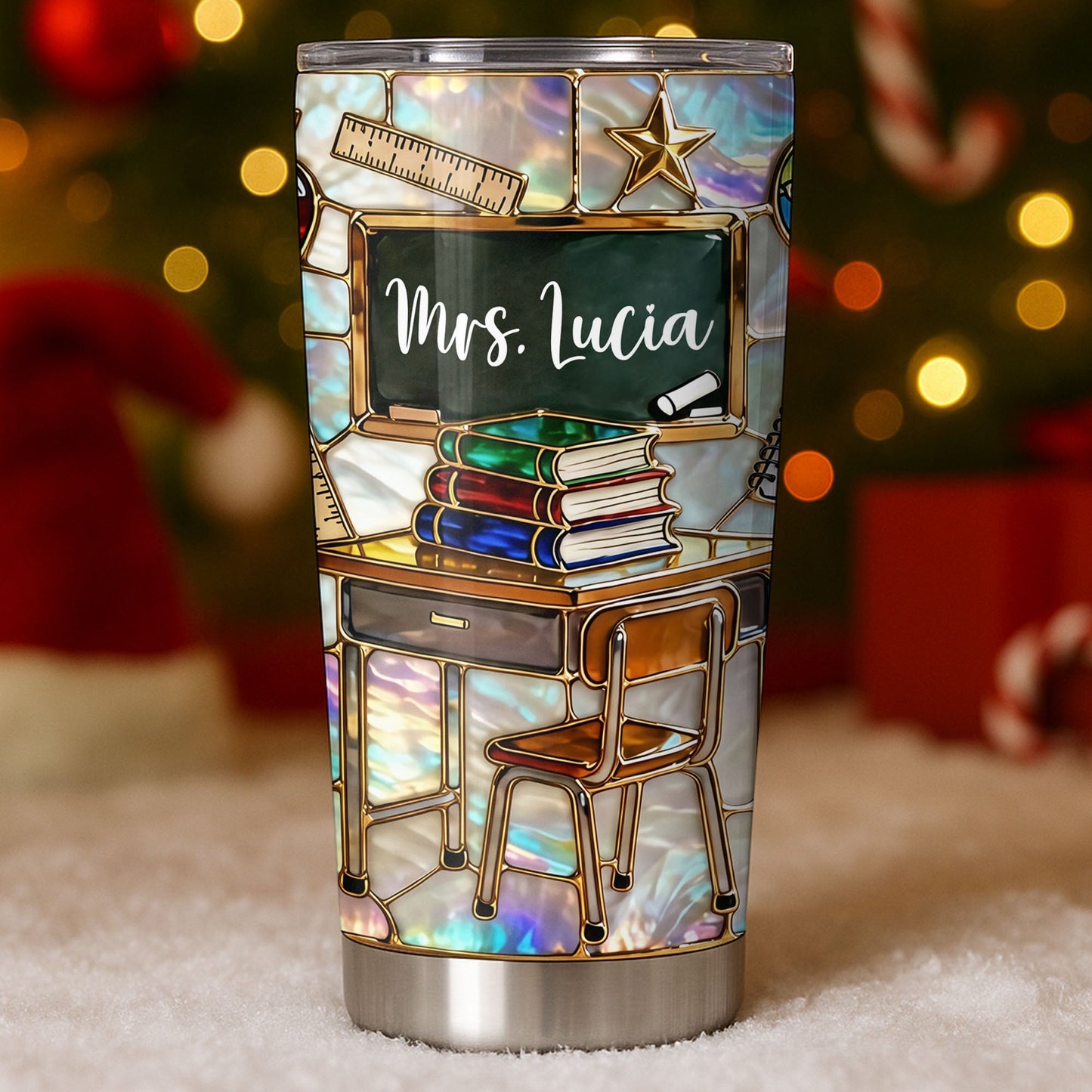 My Classroom With Books And Chalkboard Stained Glass Style - Personalized Custom Stainless Steel Tumbler 20oz 30oz - TEACH070_TB