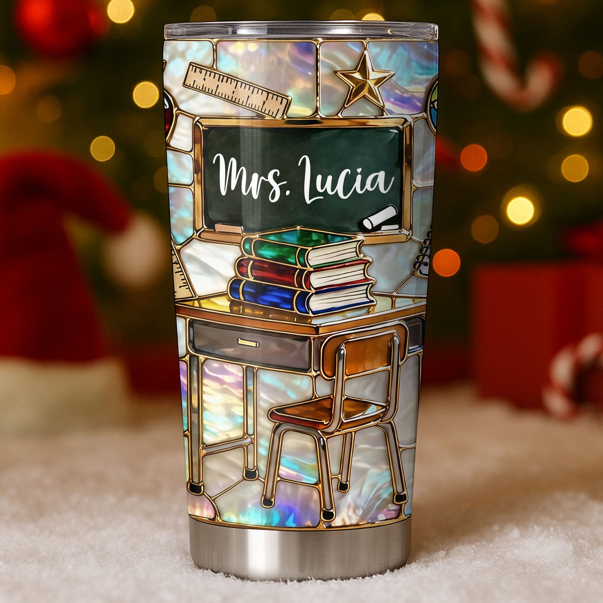My Classroom With Books And Chalkboard Stained Glass Style - Personalized Custom Stainless Steel Tumbler 20oz 30oz - TEACH070_TB
