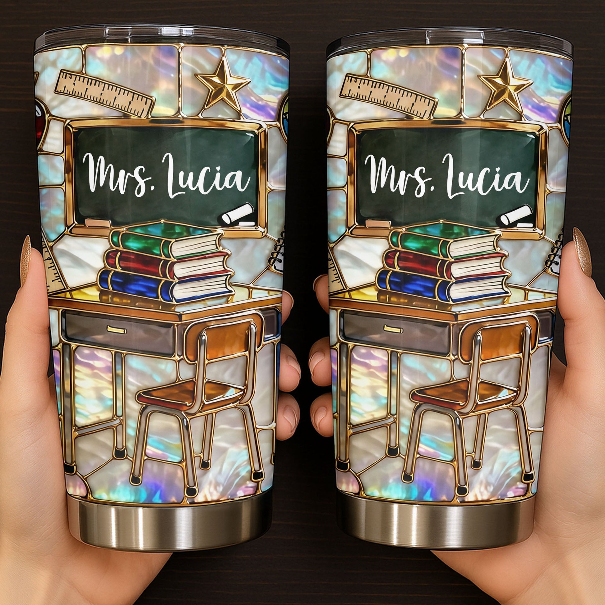 My Classroom With Books And Chalkboard Stained Glass Style - Personalized Custom Stainless Steel Tumbler 20oz 30oz - TEACH070_TB