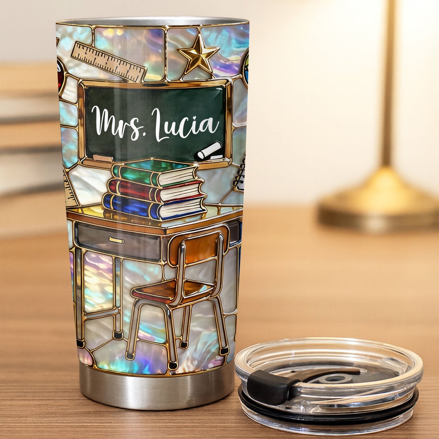 My Classroom With Books And Chalkboard Stained Glass Style - Personalized Custom Stainless Steel Tumbler 20oz 30oz - TEACH070_TB