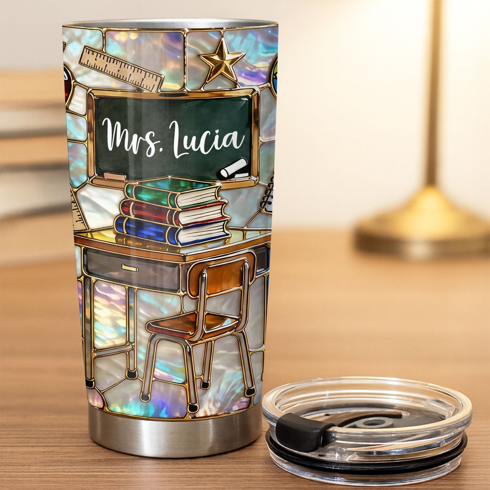 My Classroom With Books And Chalkboard Stained Glass Style - Personalized Custom Stainless Steel Tumbler 20oz 30oz - TEACH070_TB
