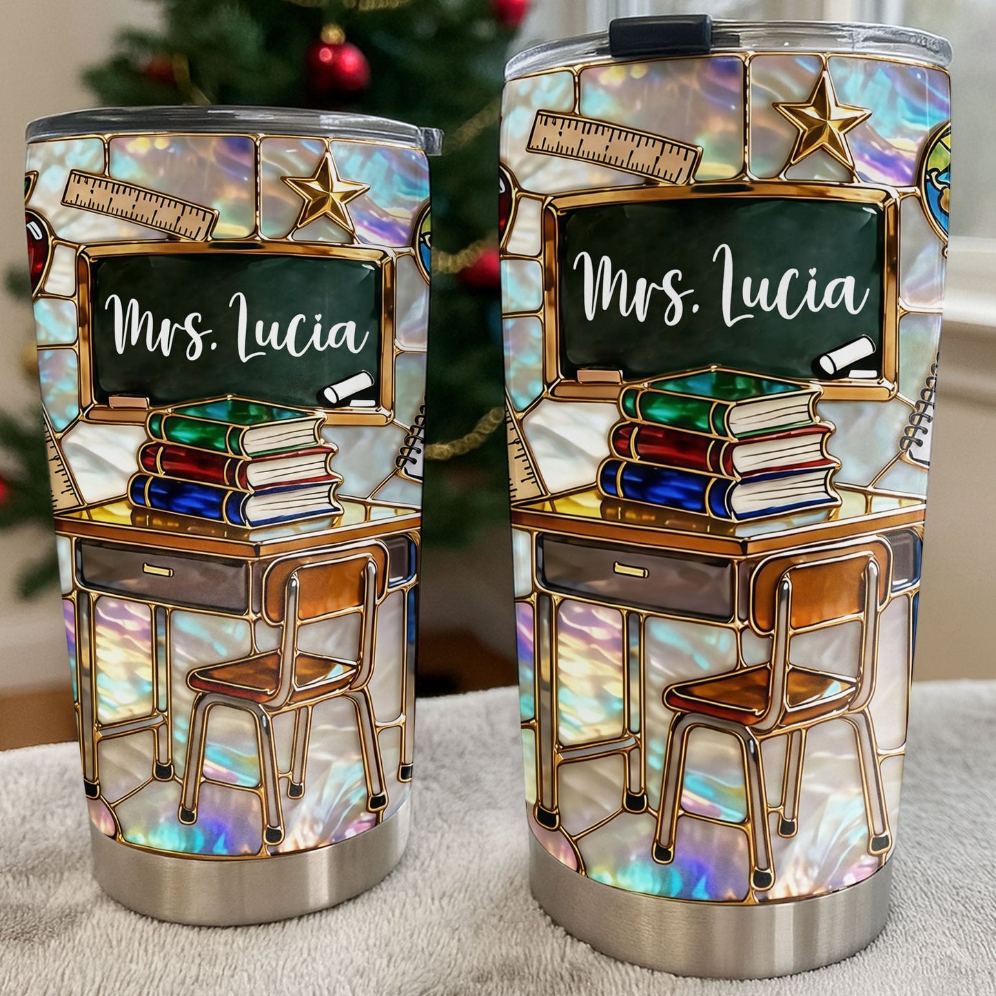 My Classroom With Books And Chalkboard Stained Glass Style - Personalized Custom Stainless Steel Tumbler 20oz 30oz - TEACH070_TB