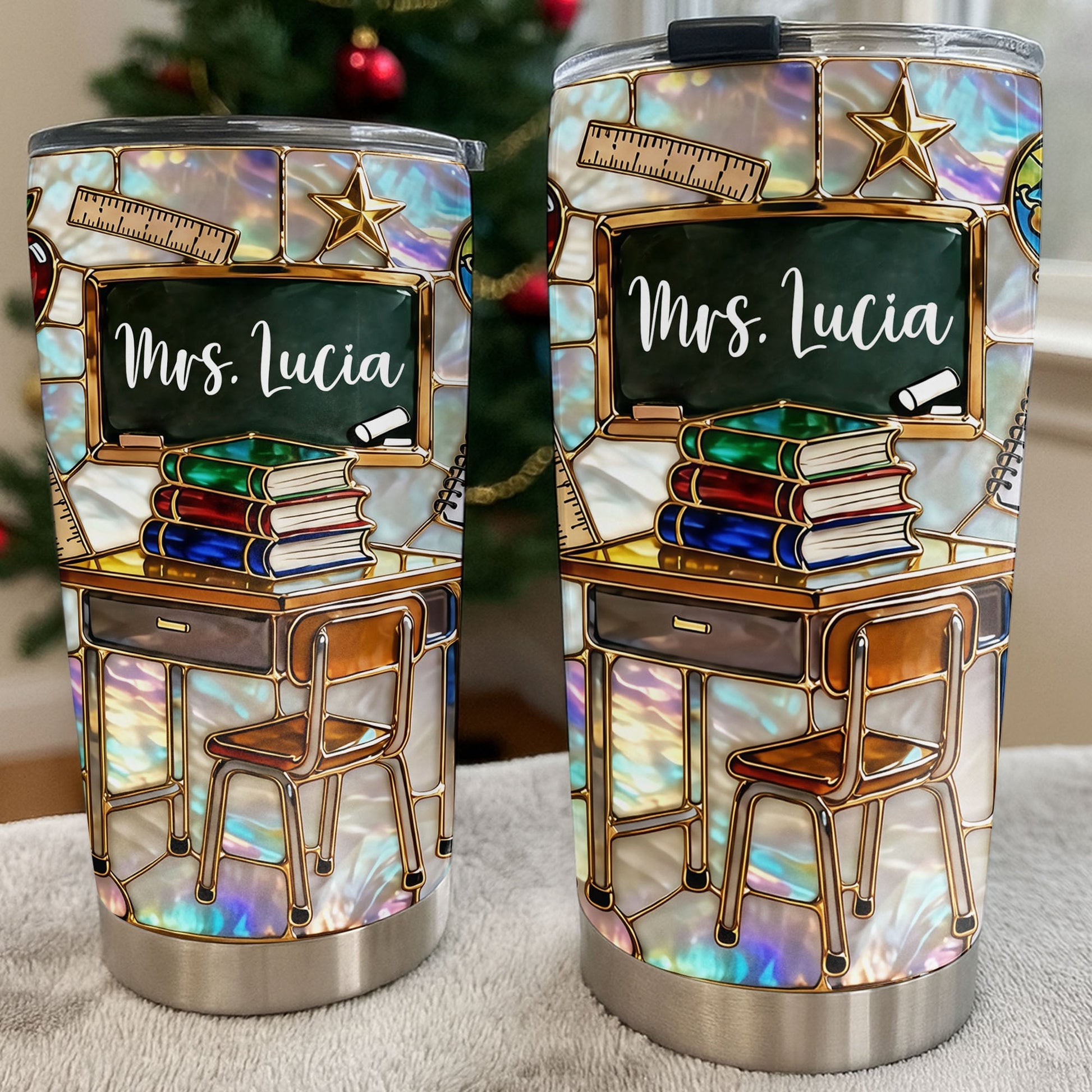 My Classroom With Books And Chalkboard Stained Glass Style - Personalized Custom Stainless Steel Tumbler 20oz 30oz - TEACH070_TB