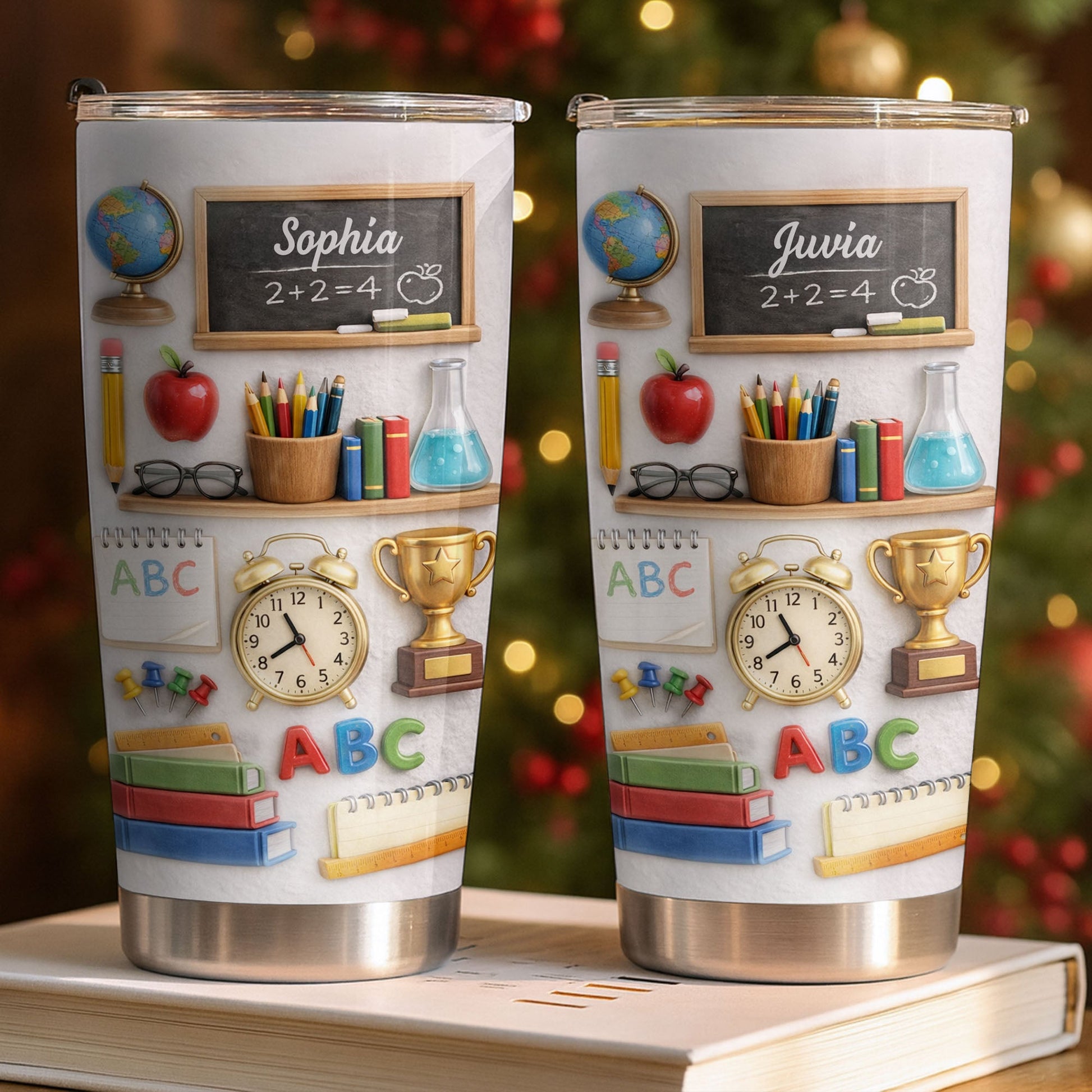 ABC School Supplies And Chalkboard Custom Teacher Gift - Personalized Custom Stainless Steel Tumbler 20oz 30oz - TEACH071_TB