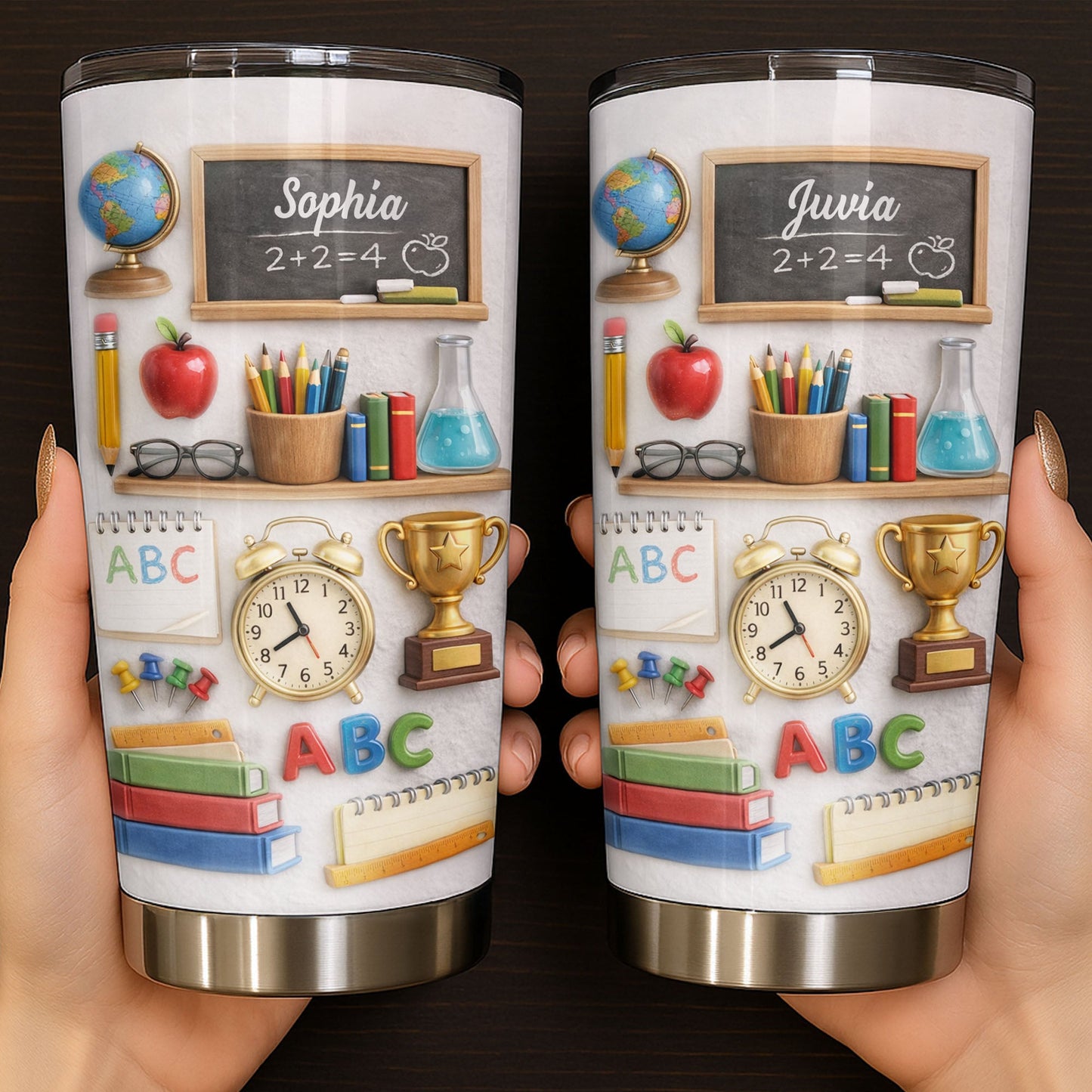 ABC School Supplies And Chalkboard Custom Teacher Gift - Personalized Custom Stainless Steel Tumbler 20oz 30oz - TEACH071_TB