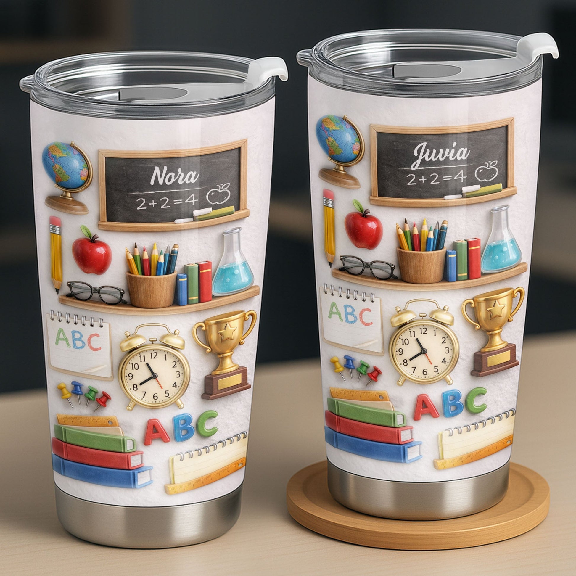 ABC School Supplies And Chalkboard Custom Teacher Gift - Personalized Custom Stainless Steel Tumbler 20oz 30oz - TEACH071_TB